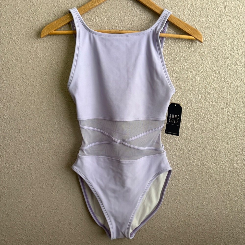 NEW Anne Cole Lavender One Piece High Neck Sheer Cutout Swimsuit 6 - NWT